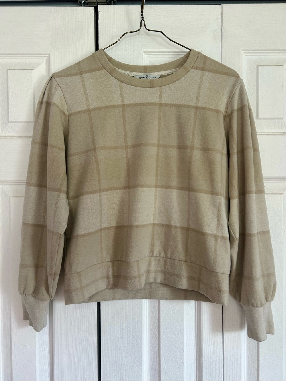Alpine Design Cream & Tan Windowpane Crew Neck Sweater
